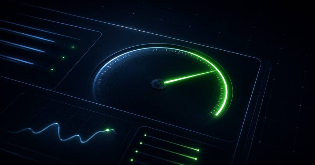 Dashboard-style gauge representing WordPress hosting performance and server response time