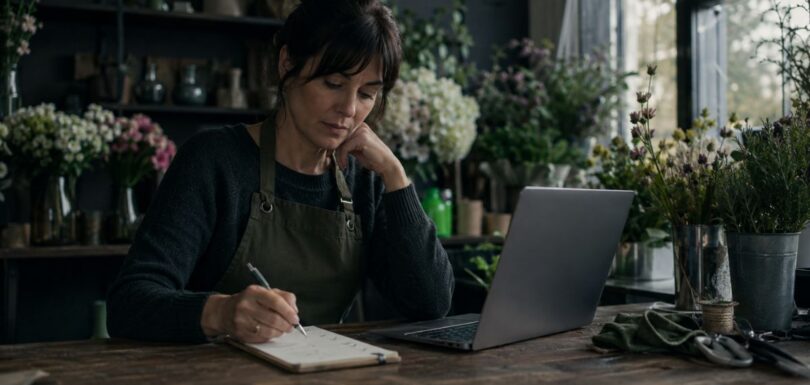 Small business owner reviewing a short handwritten list of WordPress website edits