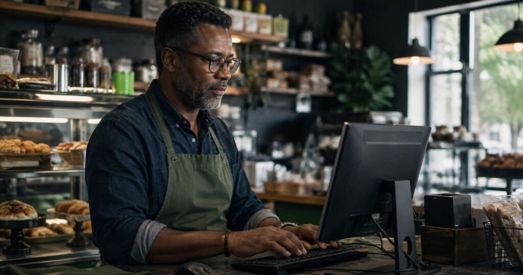 A small business owner checking WordPress website accessibility by navigating a page with the keyboard