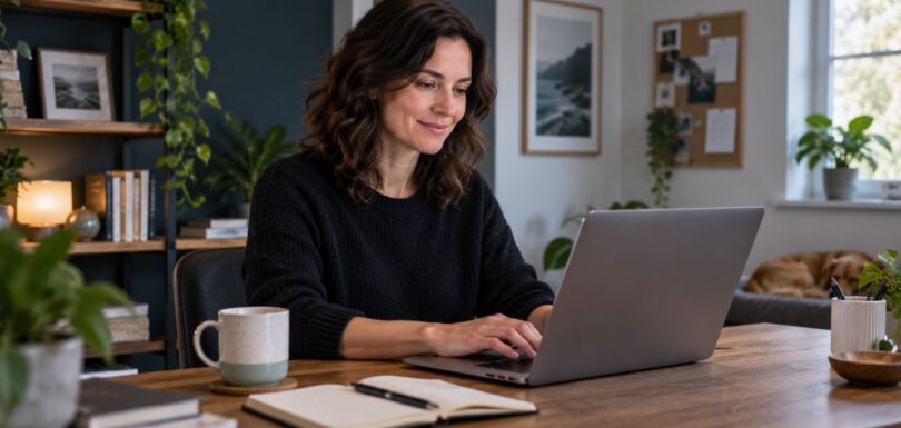 A small business owner reviewing WordPress login security settings at a laptop