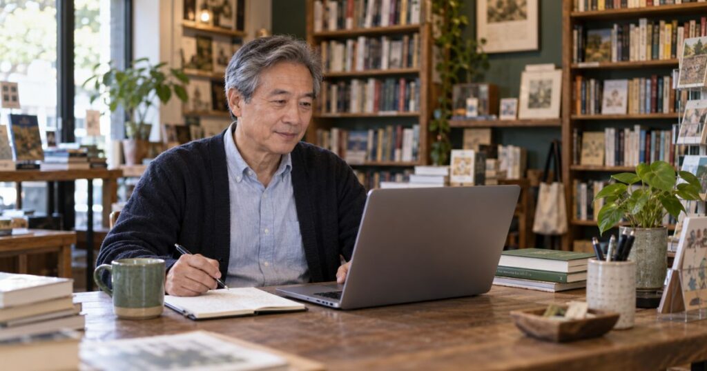 A small business owner reviewing the results of a WordPress site health audit at a laptop