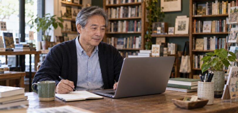 A small business owner reviewing the results of a WordPress site health audit at a laptop